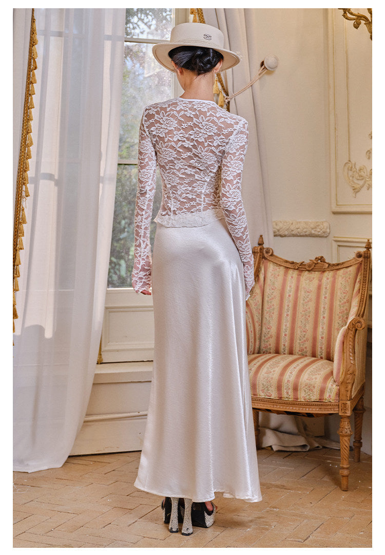 Lace Knitted Top with V-Neck Design