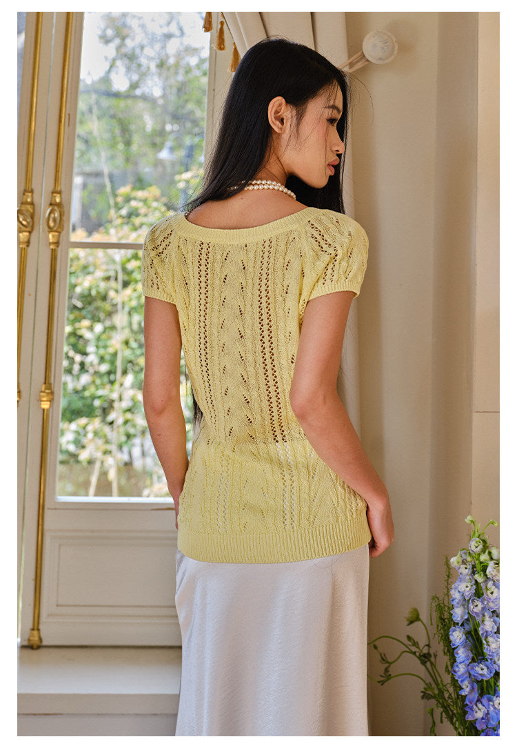Knitted V-Neck Top - Elegant Cable Knit Design