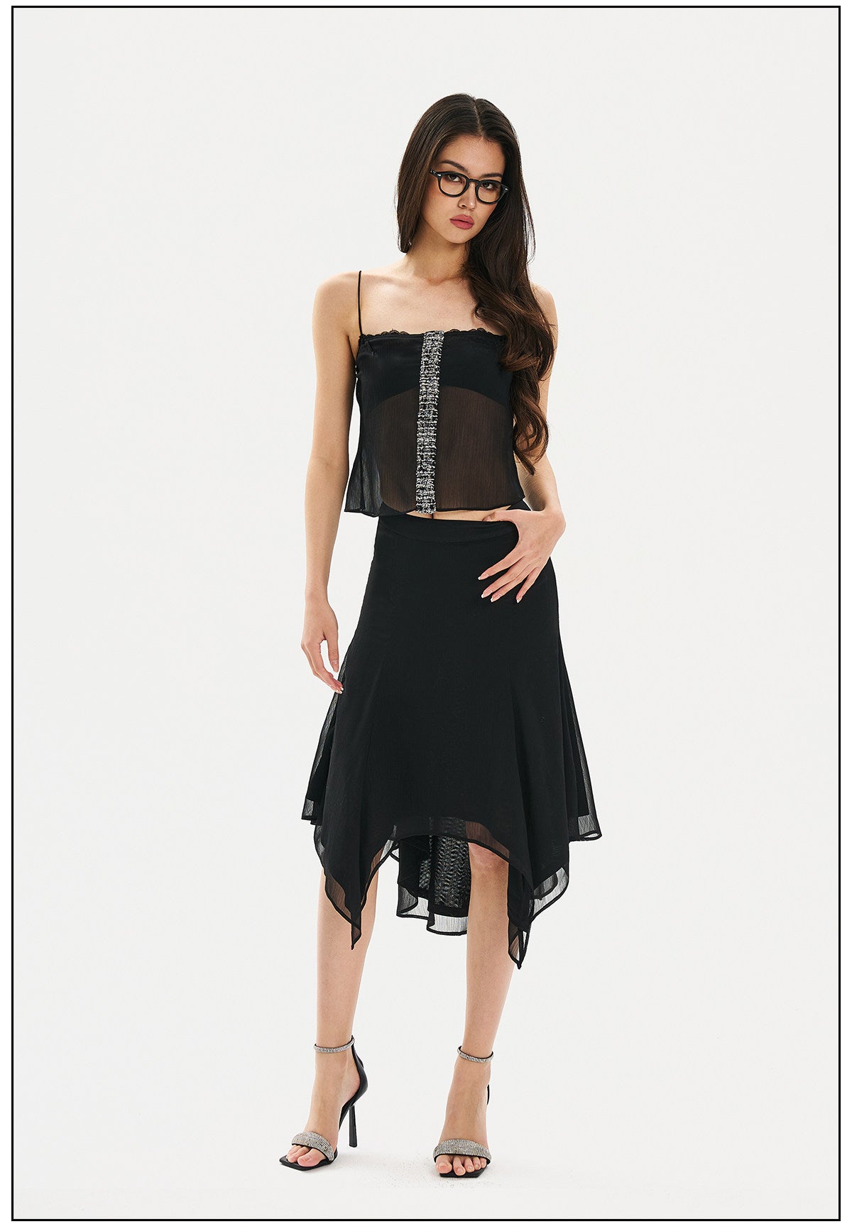 Polyester Skirt - Elegant Black Mesh Design