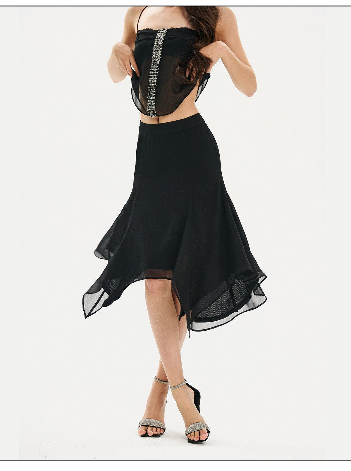 Polyester Skirt - Elegant Black Mesh Design