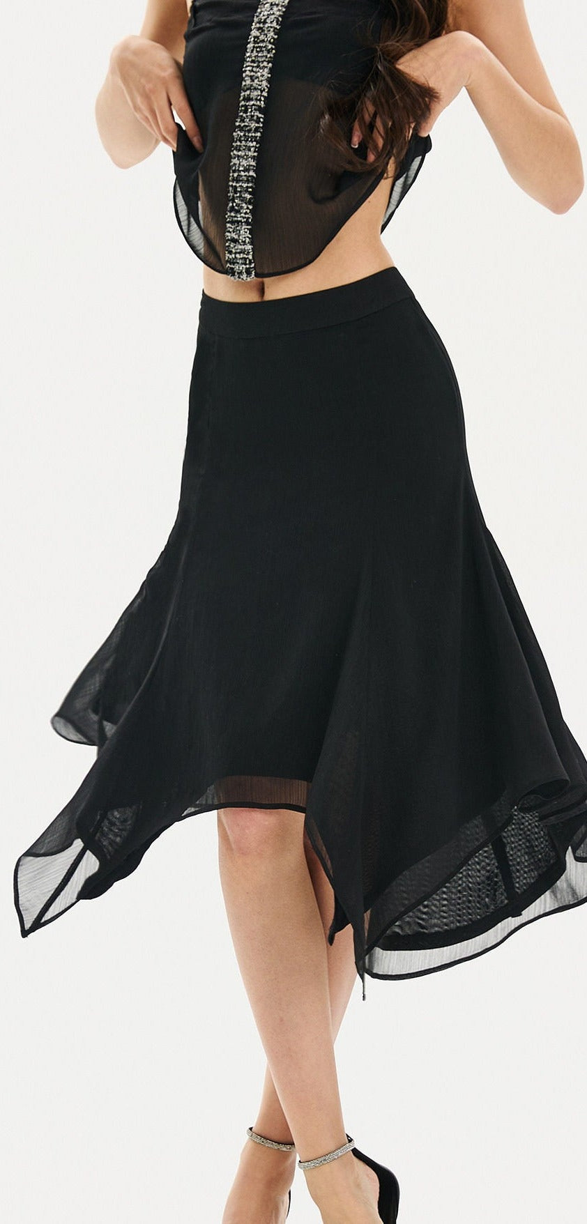 Polyester Skirt - Elegant Black Mesh Design