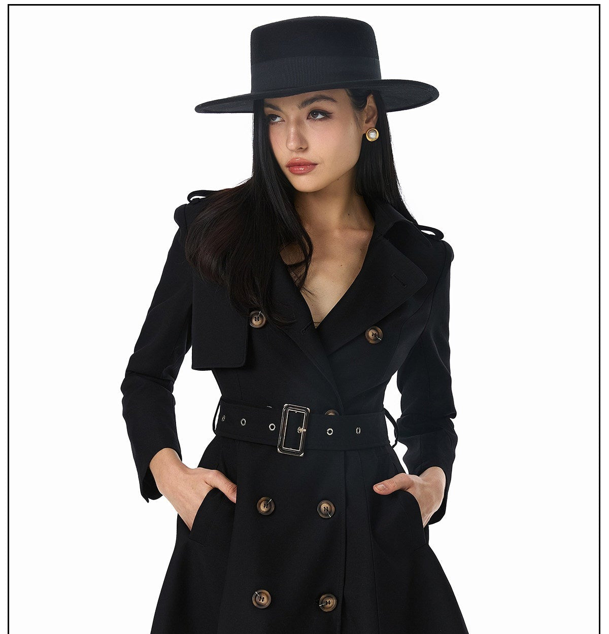 Classic Double-Breasted Trench Coat - Tailored Waist Design