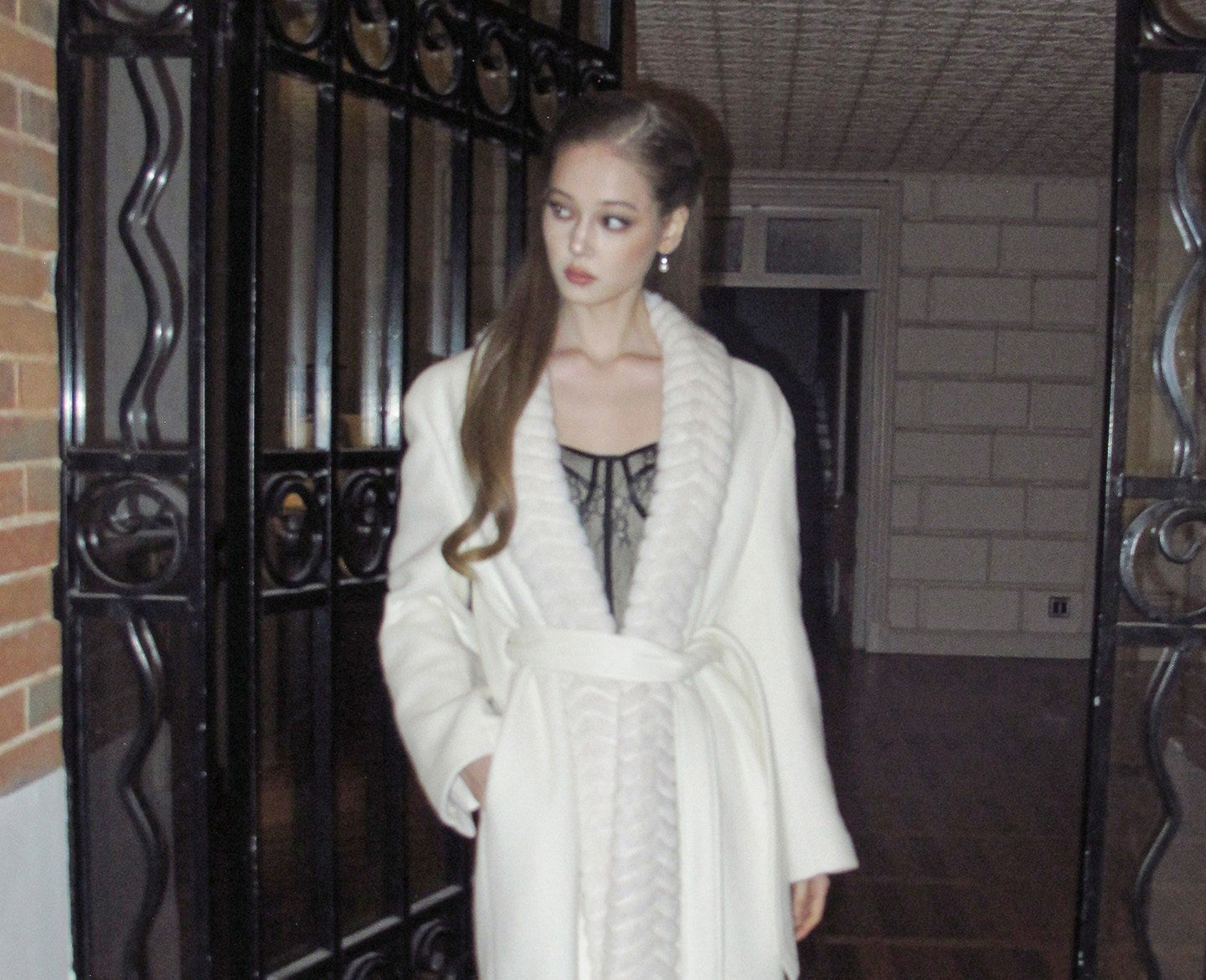 Wool Blend Long Coat with Faux Fur Collar