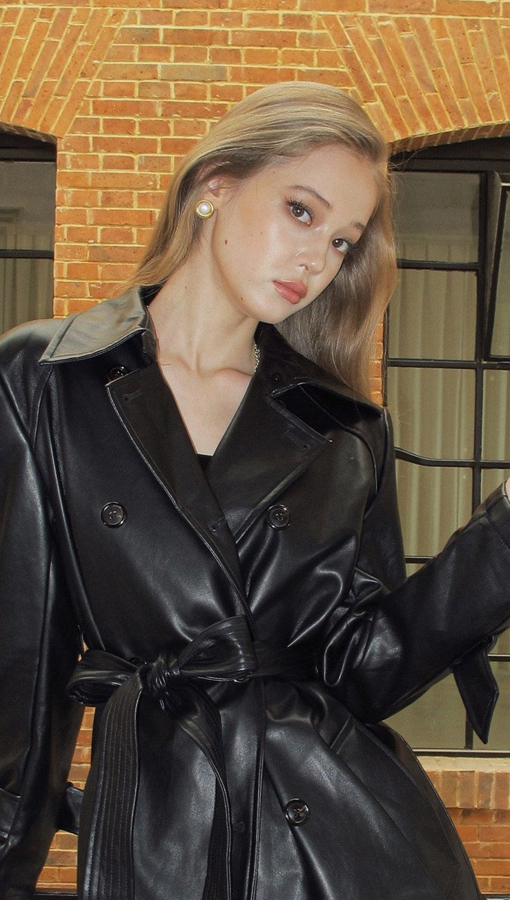 Leather Coat with Lace-Up Design