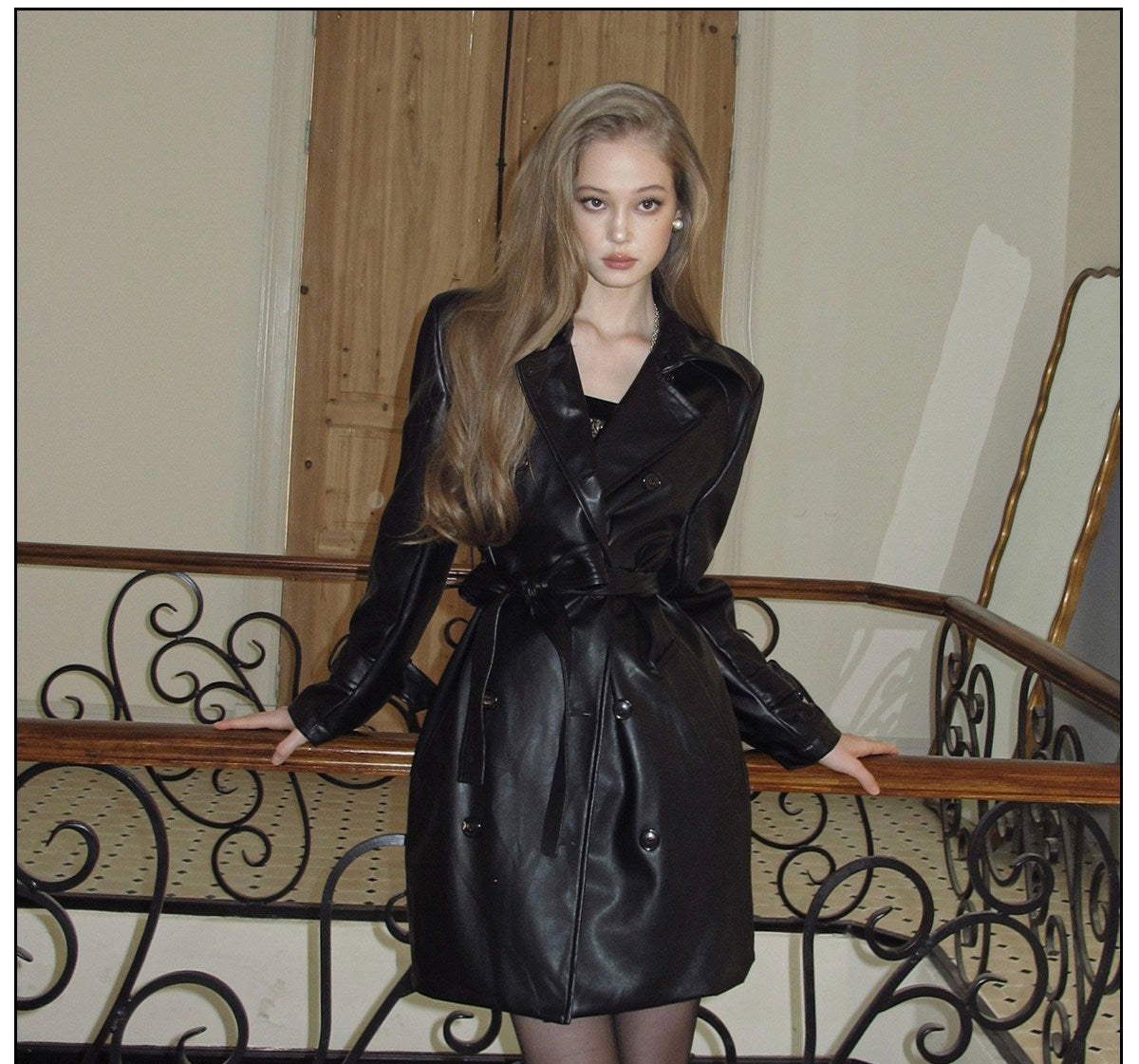 Leather Coat with Lace-Up Design