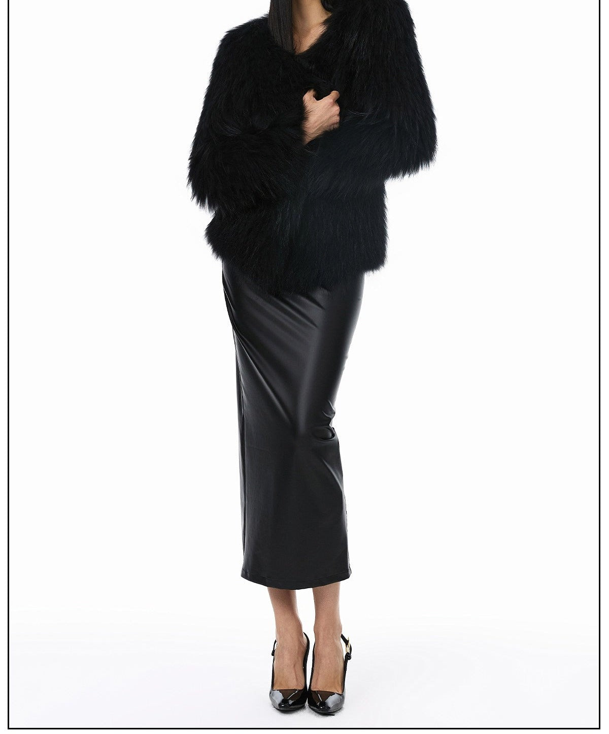 Polyester Dress - Fitted PU Leather with Elastic