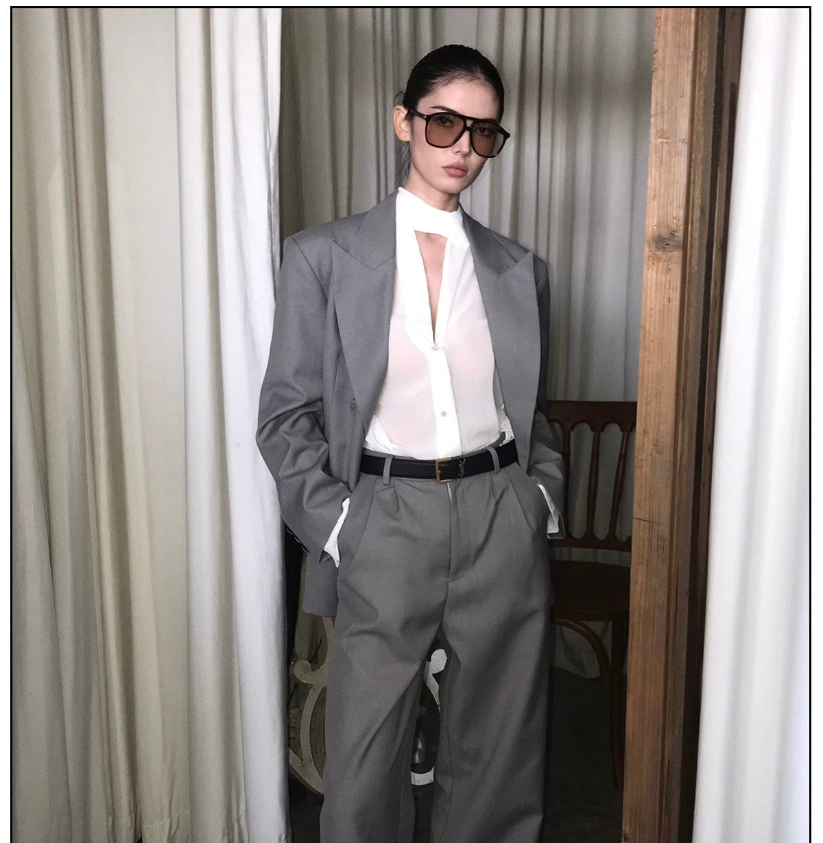 Viscose - Elegant Top and Tailored Pants Two-Piece Set