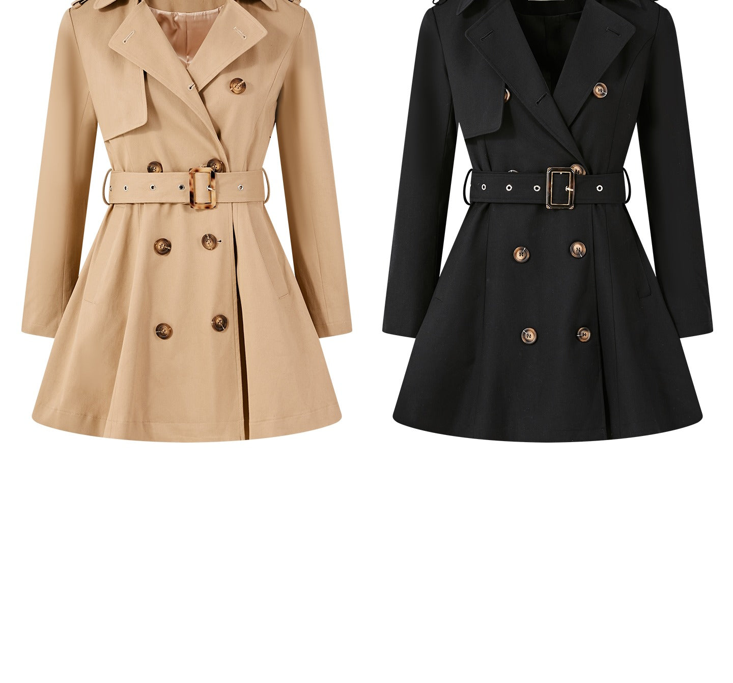 Classic Double-Breasted Trench Coat - Tailored Waist Design