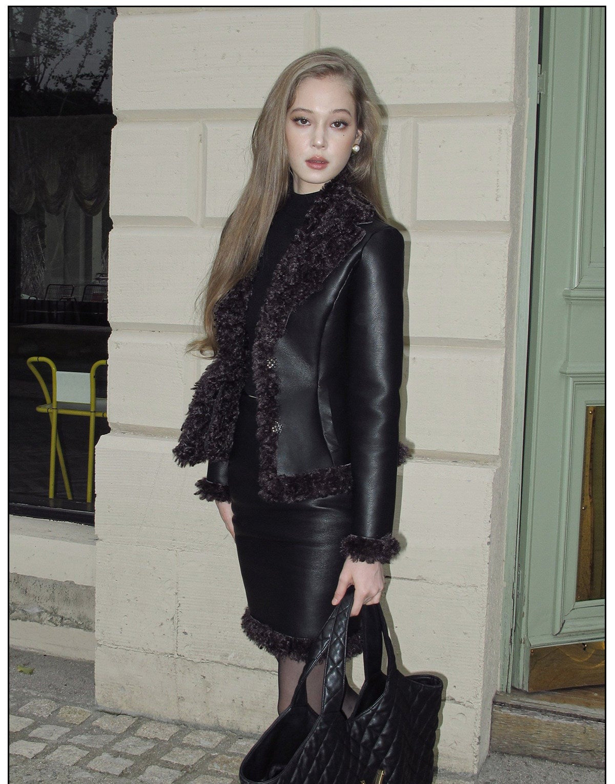 Faux Leather - Stylish Top and Skirt Two-Piece Set