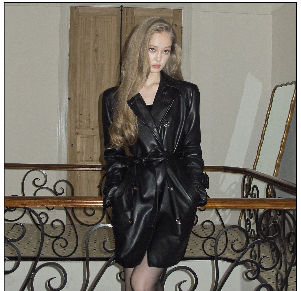 Leather Coat with Lace-Up Design