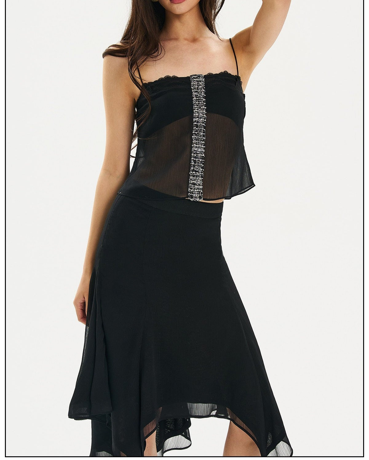 Polyester Skirt - Elegant Black Mesh Design