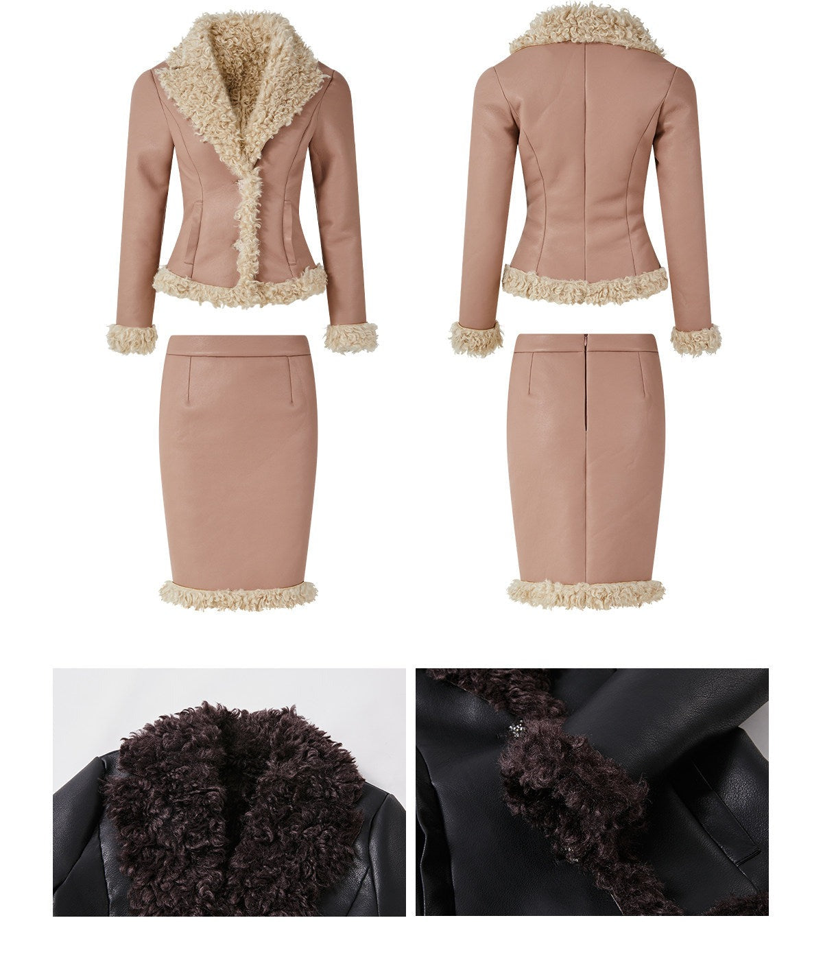 Faux Leather - Stylish Top and Skirt Two-Piece Set