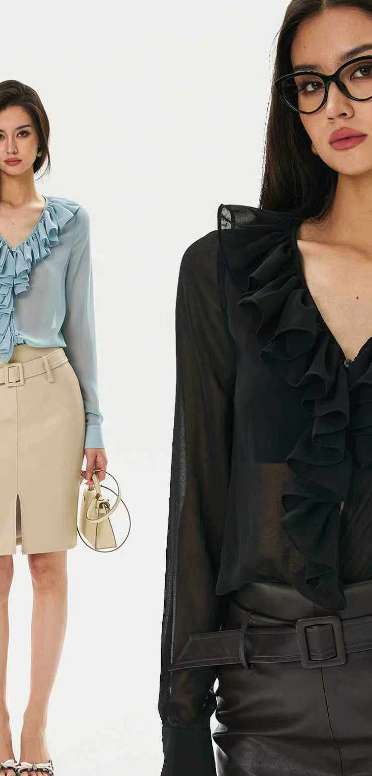 Chiffon Blouse with Ruffled Edges
