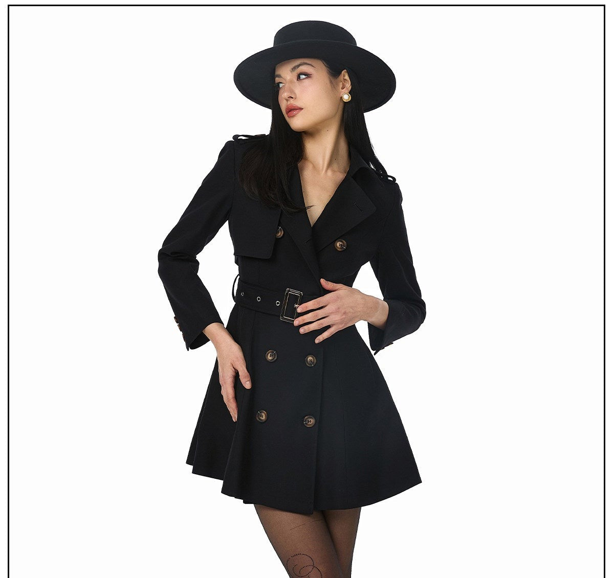 Classic Double-Breasted Trench Coat - Tailored Waist Design