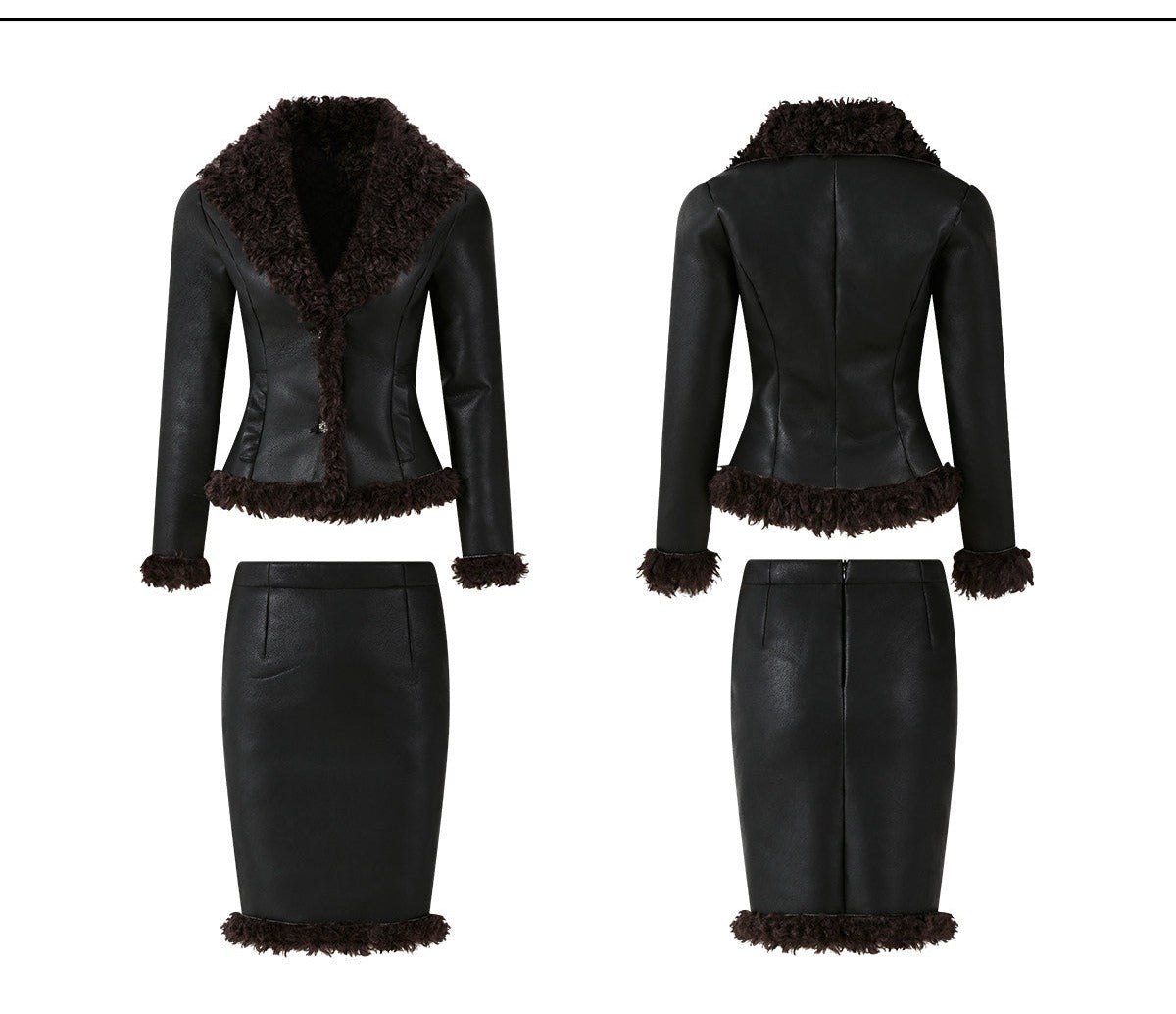 Faux Leather - Stylish Top and Skirt Two-Piece Set