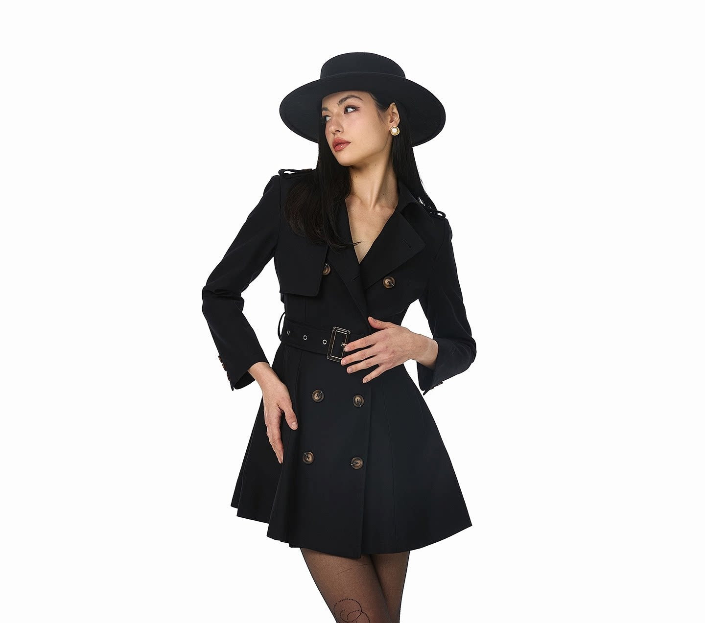 Classic Double-Breasted Trench Coat - Tailored Waist Design