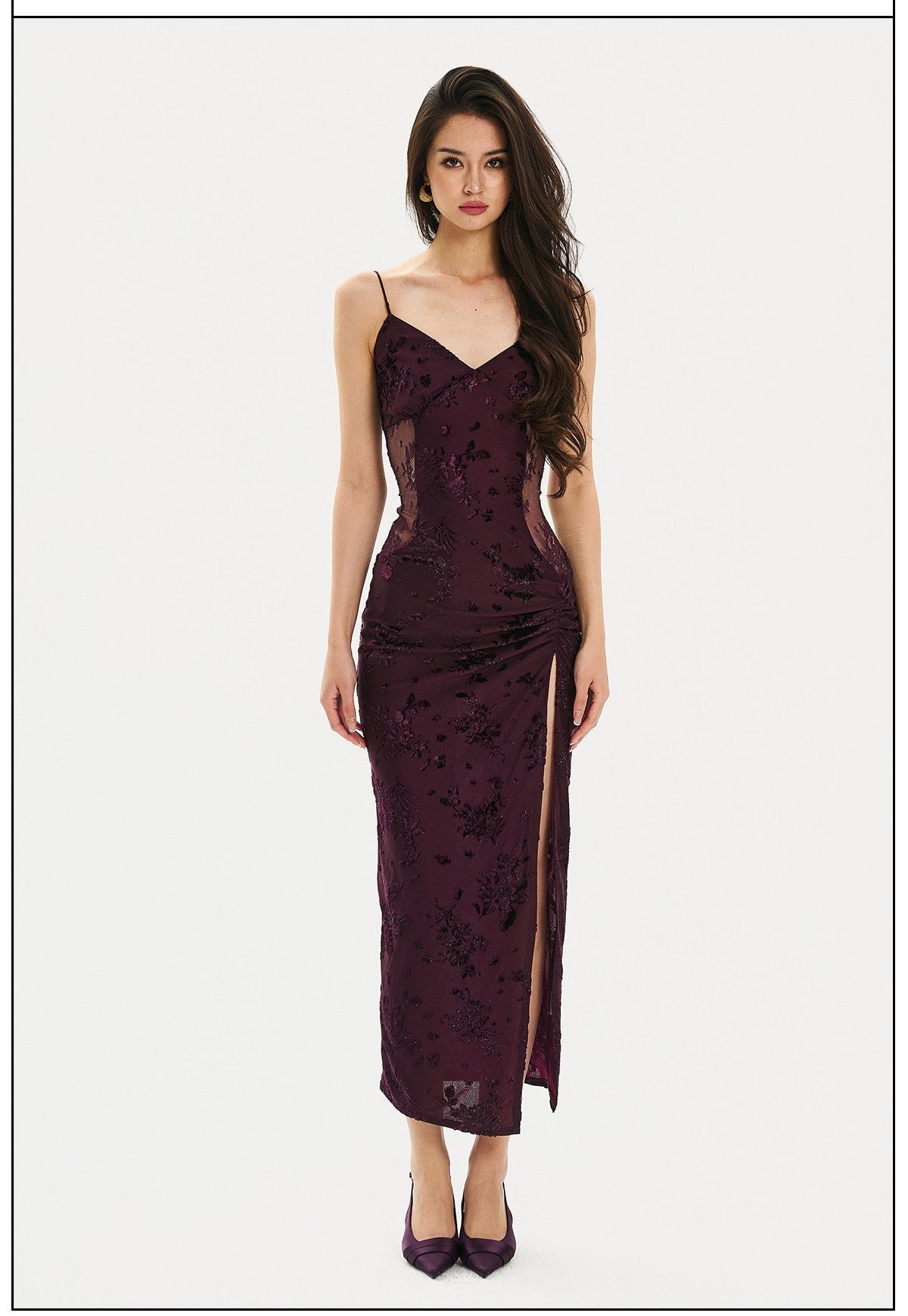 Mulberry Silk Dress - Elegant Lace Design