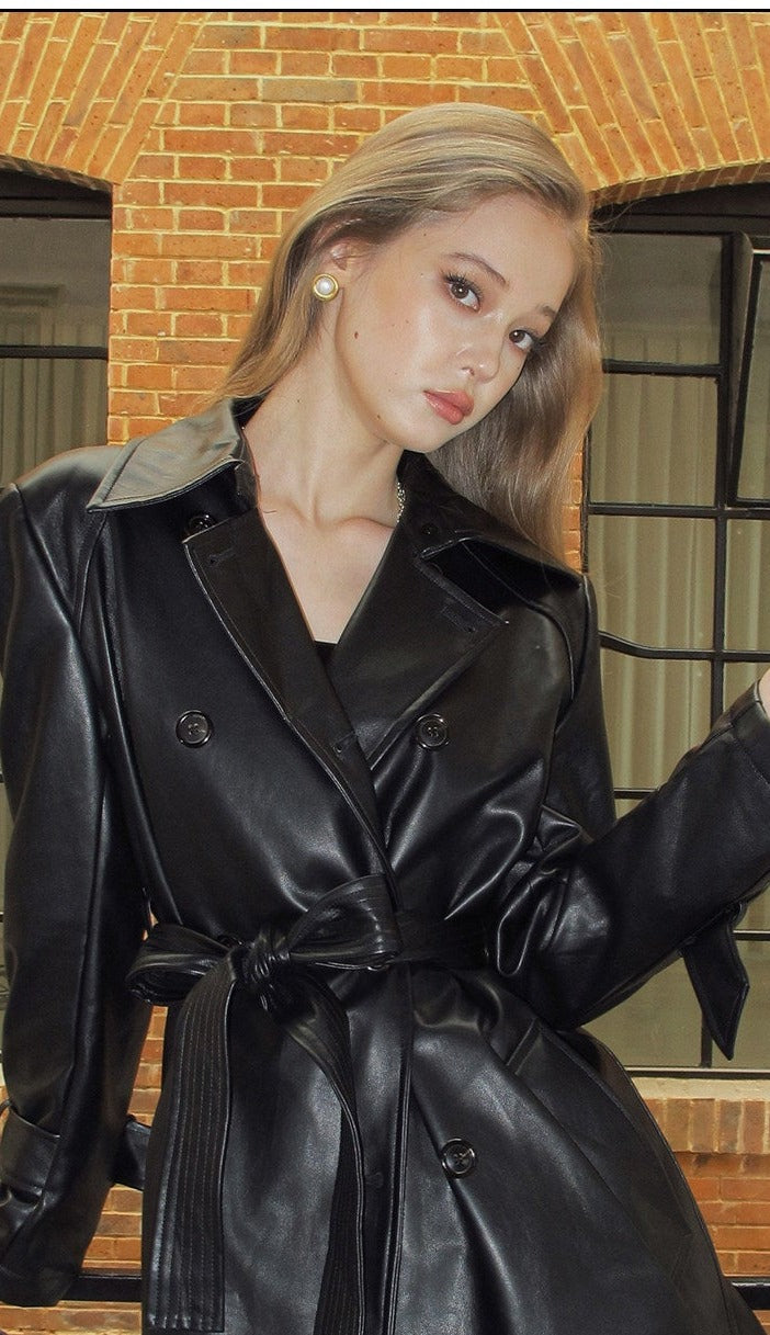 Leather Coat with Lace-Up Design