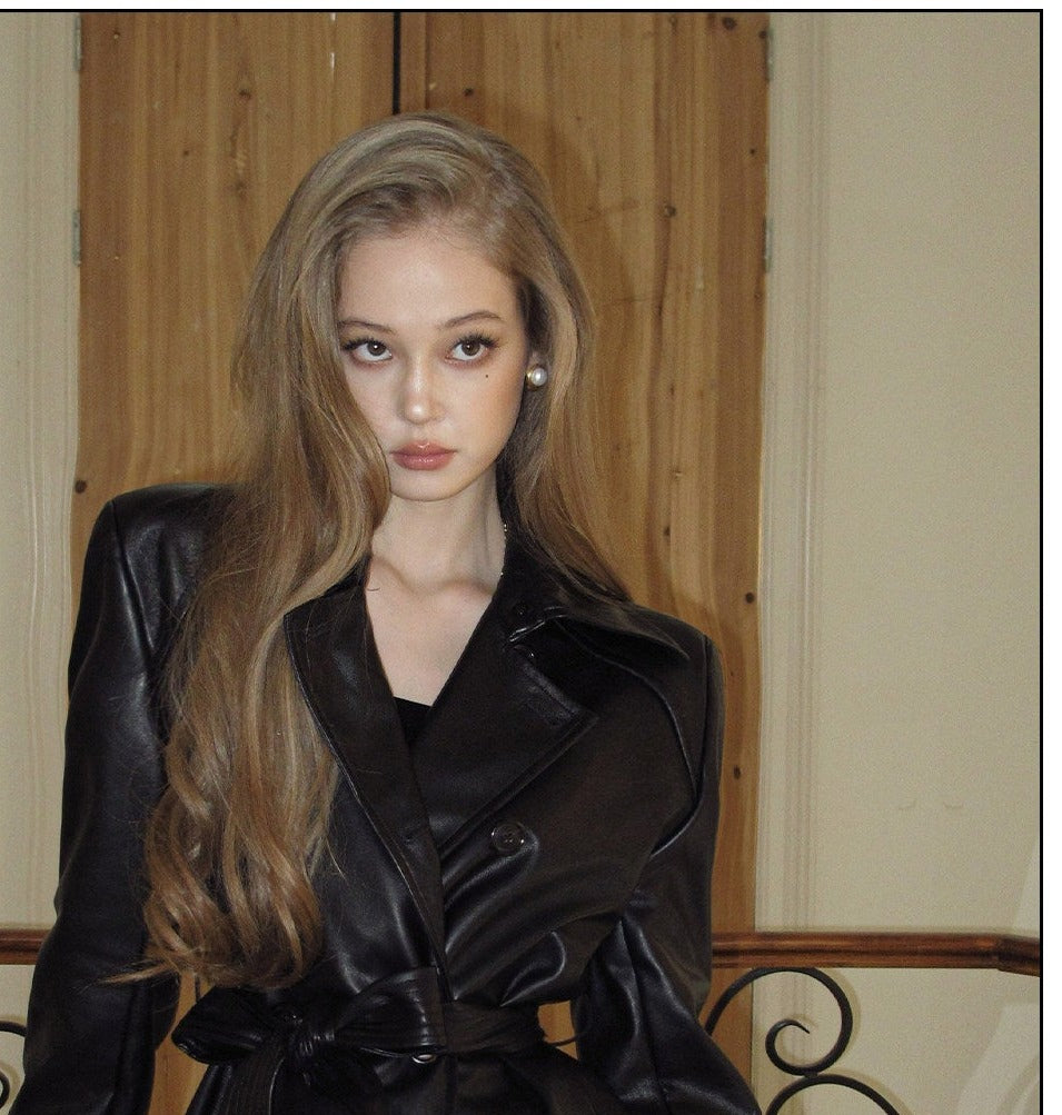 Leather Coat with Lace-Up Design