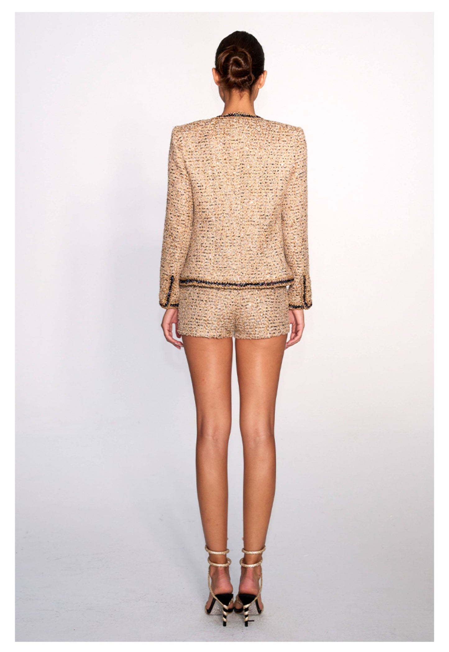 Elegant Two-Piece Set - Coat and Shorts with Gold Trim