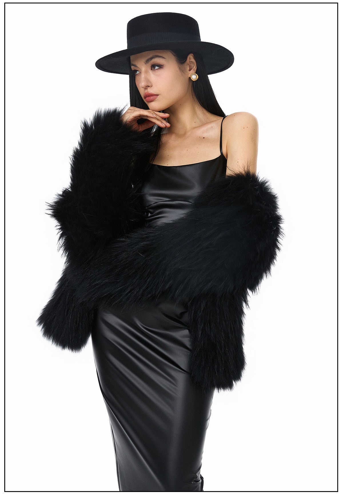 Polyester Dress - Fitted PU Leather with Elastic