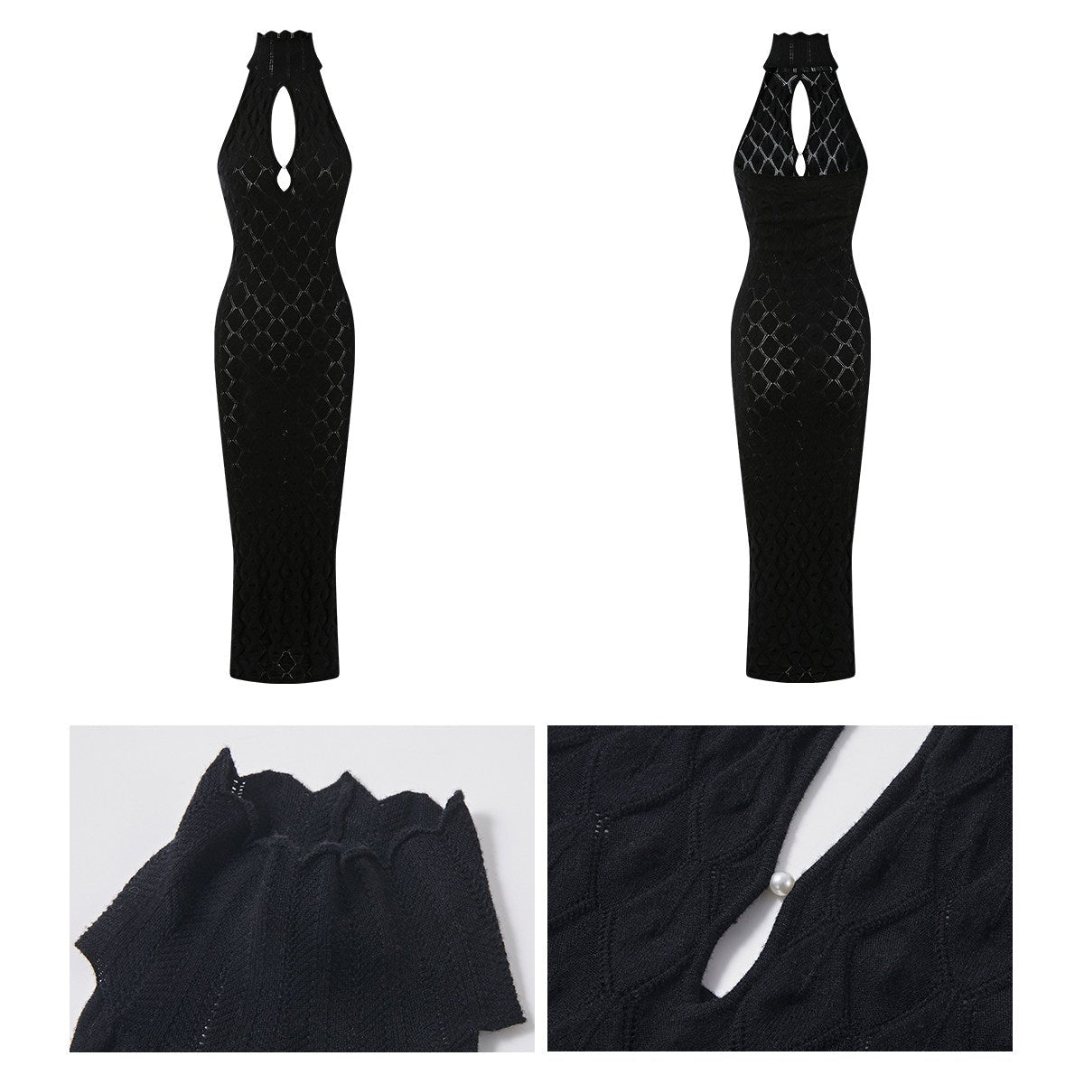 Mulberry Silk Dress - Halter Neck Cut-Out Design
