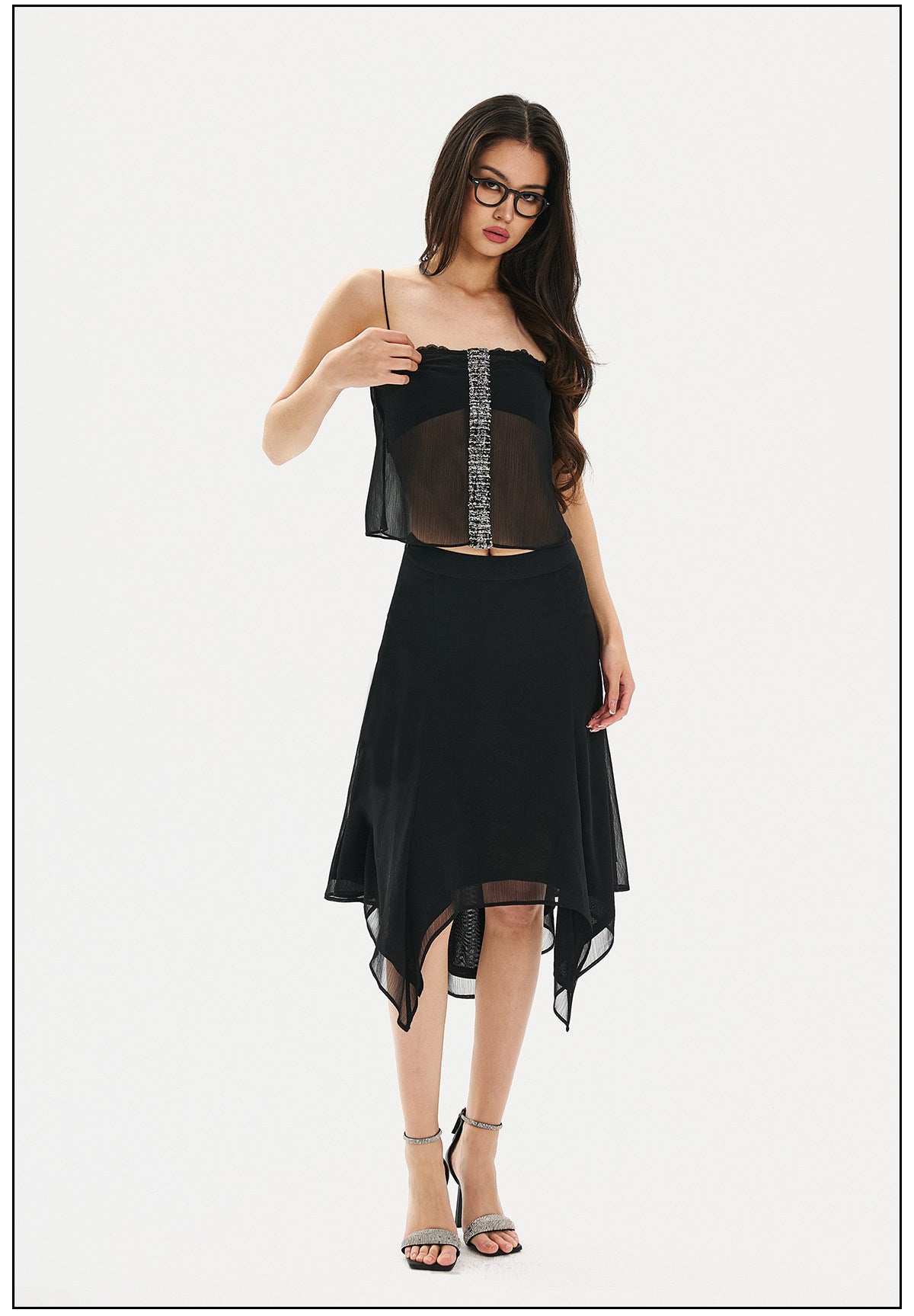 Polyester Skirt - Elegant Black Mesh Design