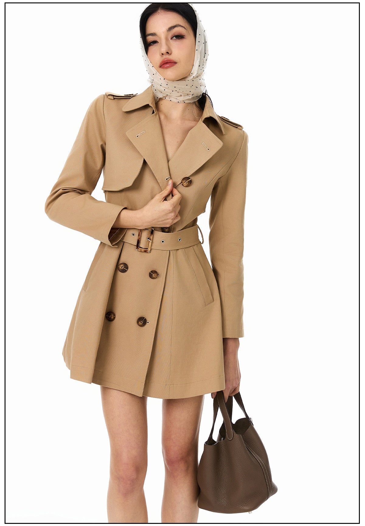 Classic Double-Breasted Trench Coat - Tailored Waist Design