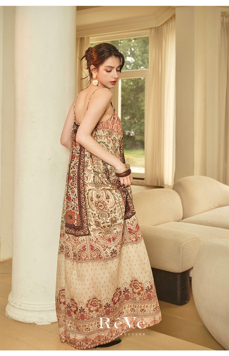Tencel Linen Dress - Paisley Leaf Pattern
