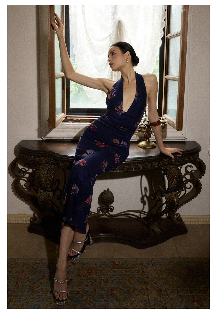 Viscose Dress - Deep V-Neck Backless Vacation Style