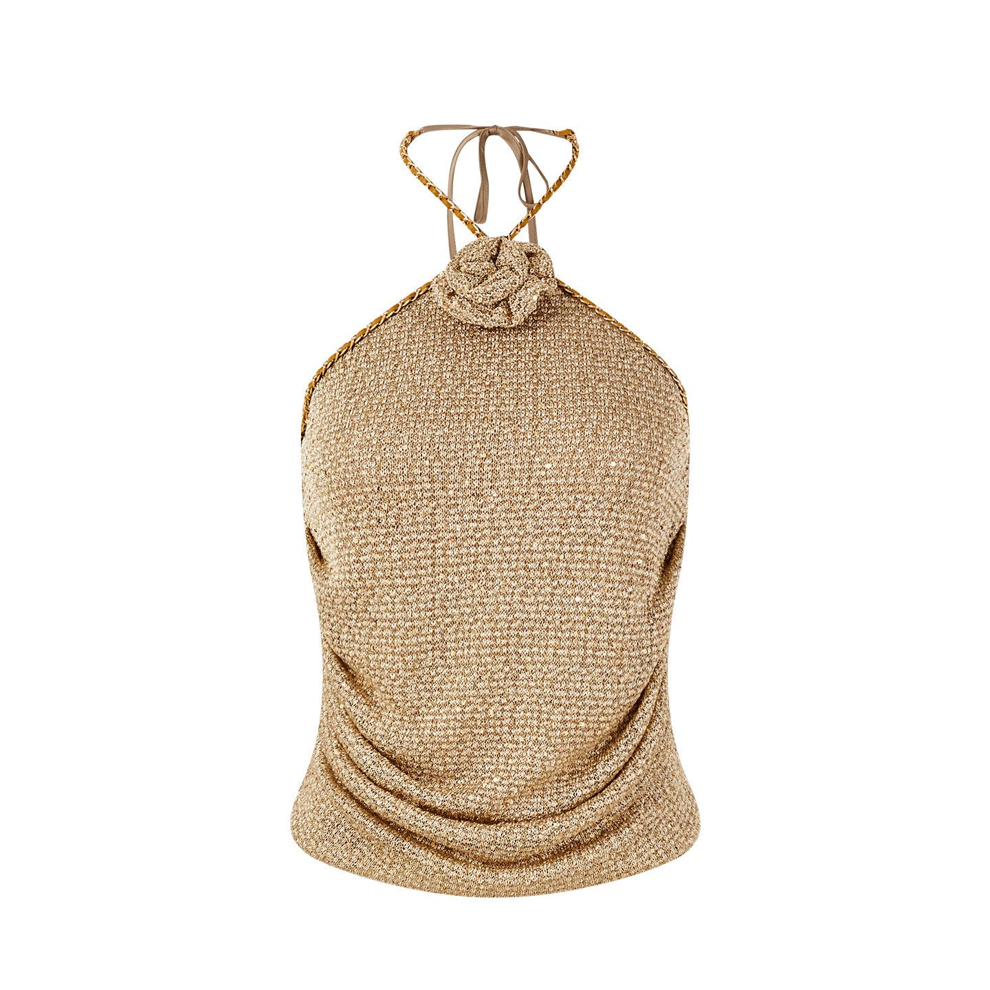 Viscose Halter Neck Top with Rose Embellishments