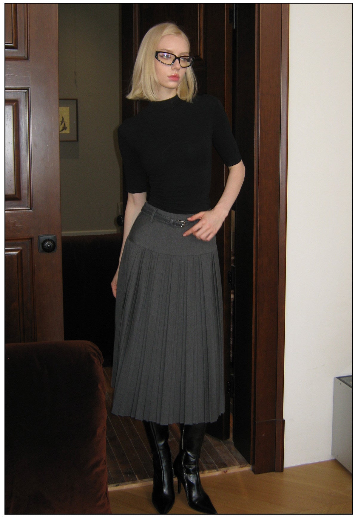 Pleated Skirt with Black and Gray T-Shirts