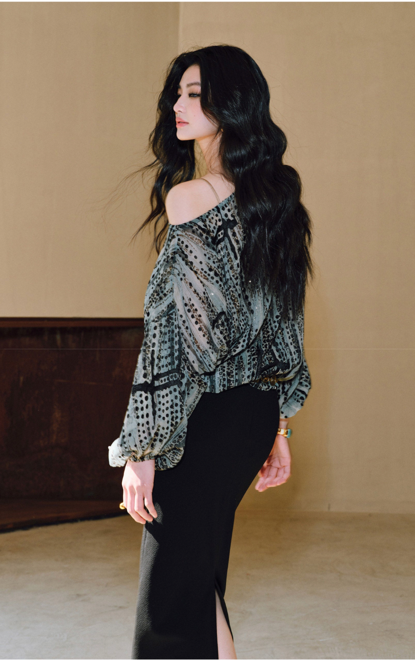 Rayon Off-Shoulder Top - Vintage Leopard Print