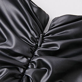 Elastic Faux Leather Pants - Flared Design