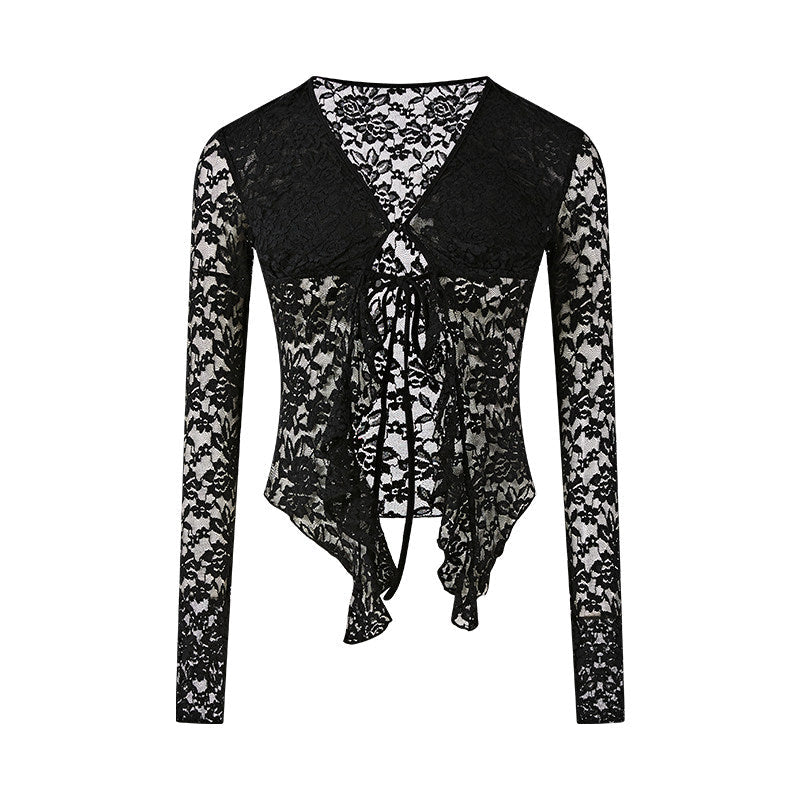Lace Knitted Top with V-Neck Design