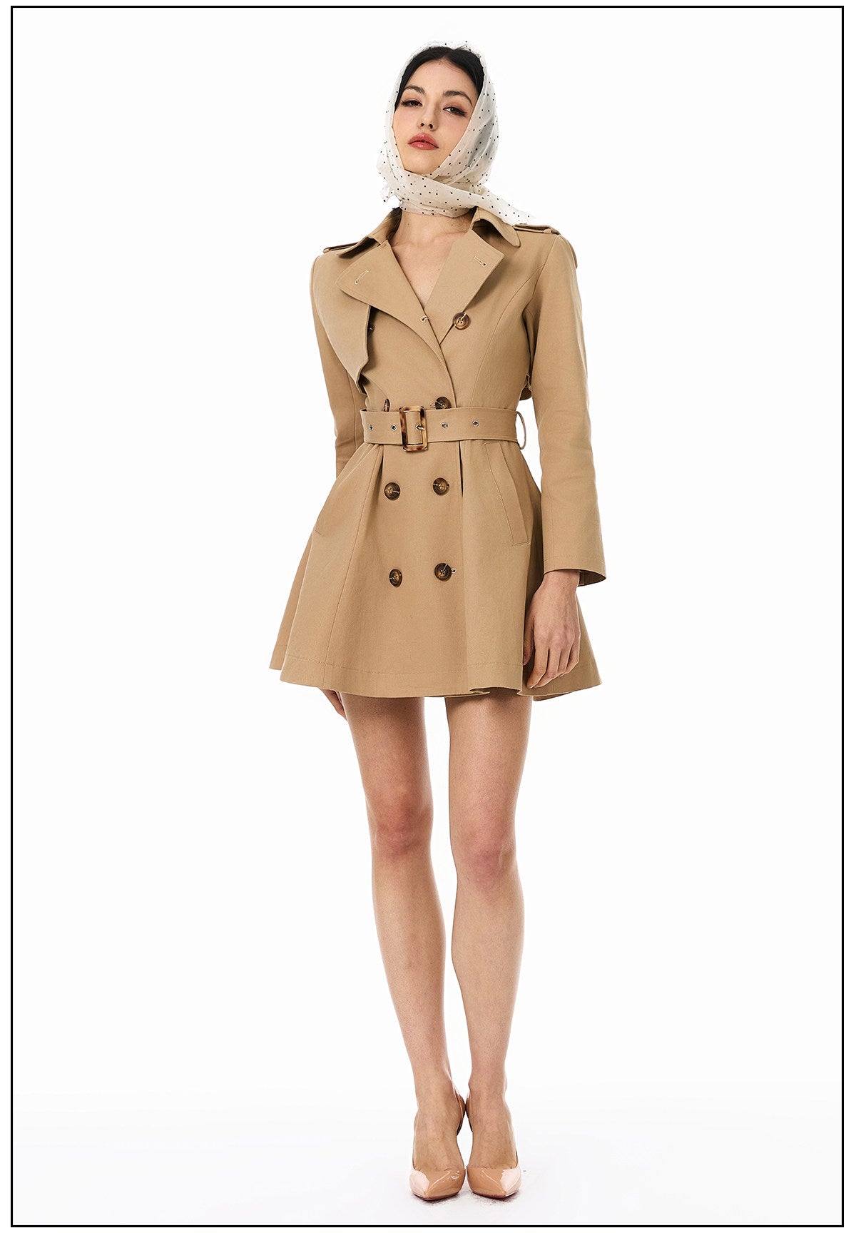 Classic Double-Breasted Trench Coat - Tailored Waist Design