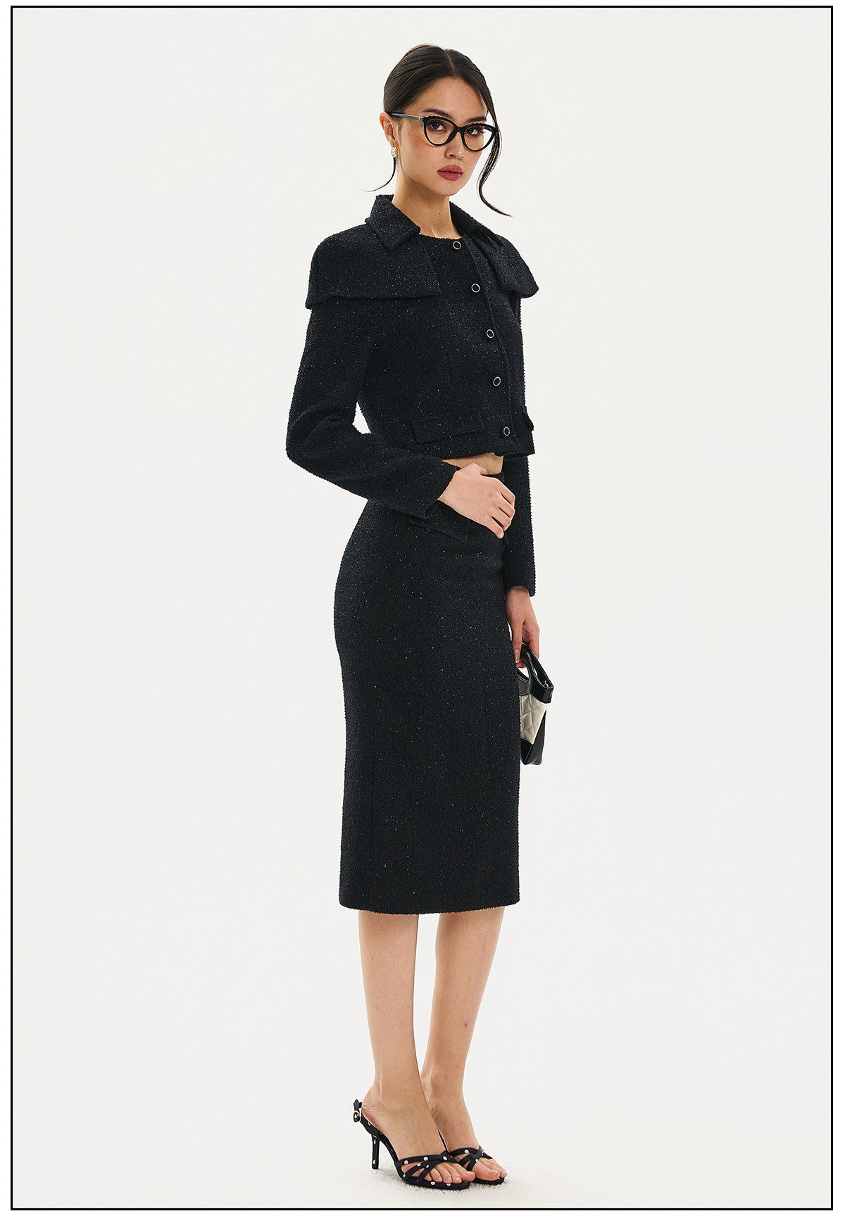 Bling Viscose Coat and Skirt Set - Elegant French Style