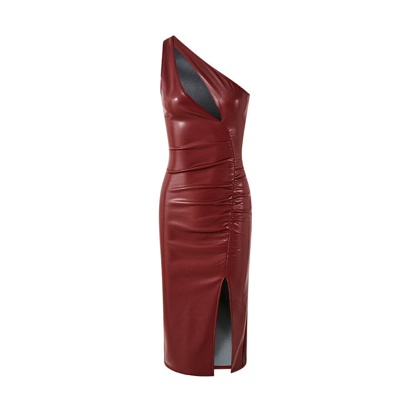 Polyester Dress - Modern Asymmetrical One-Shoulder Design