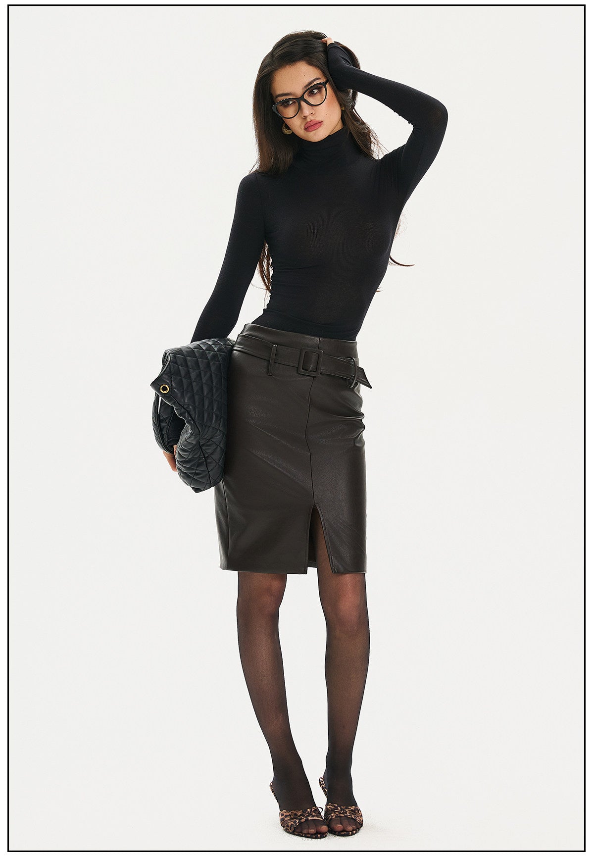 Leather Midi Skirt with Split Design