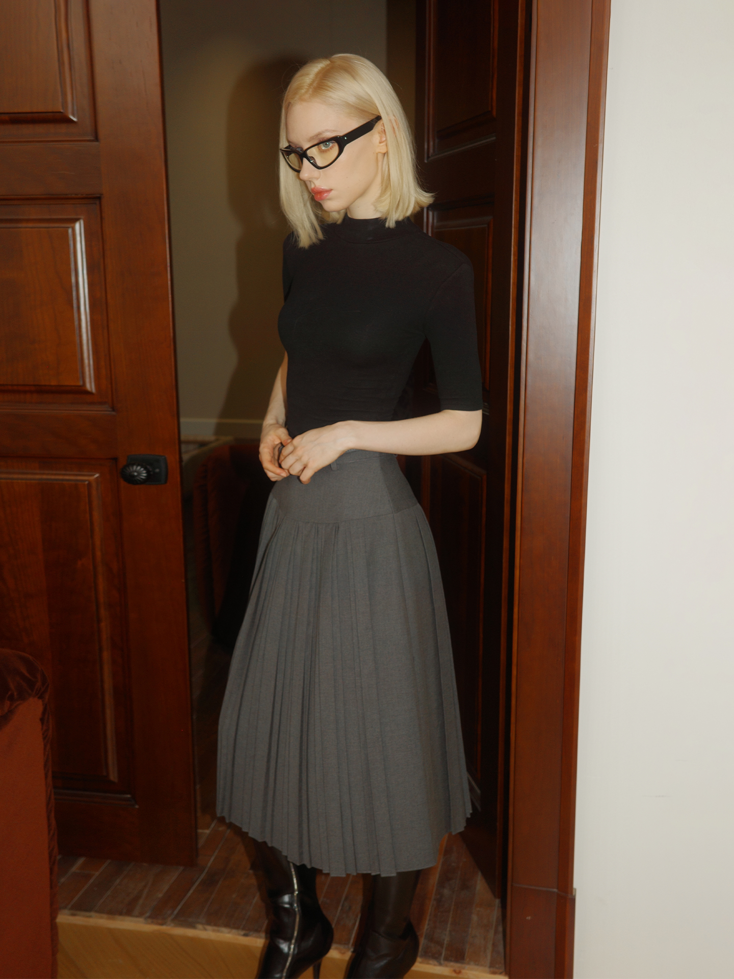 Pleated Skirt with Black and Gray T-Shirts