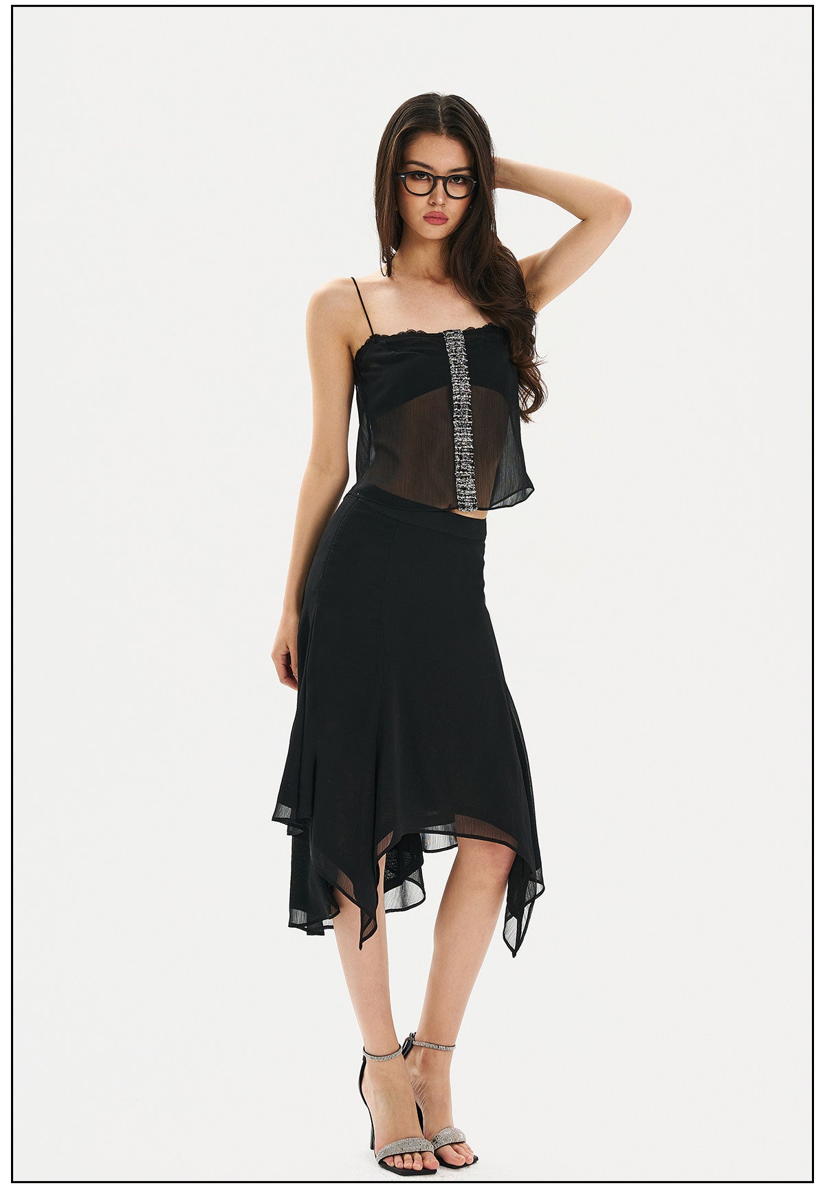 Polyester Skirt - Elegant Black Mesh Design