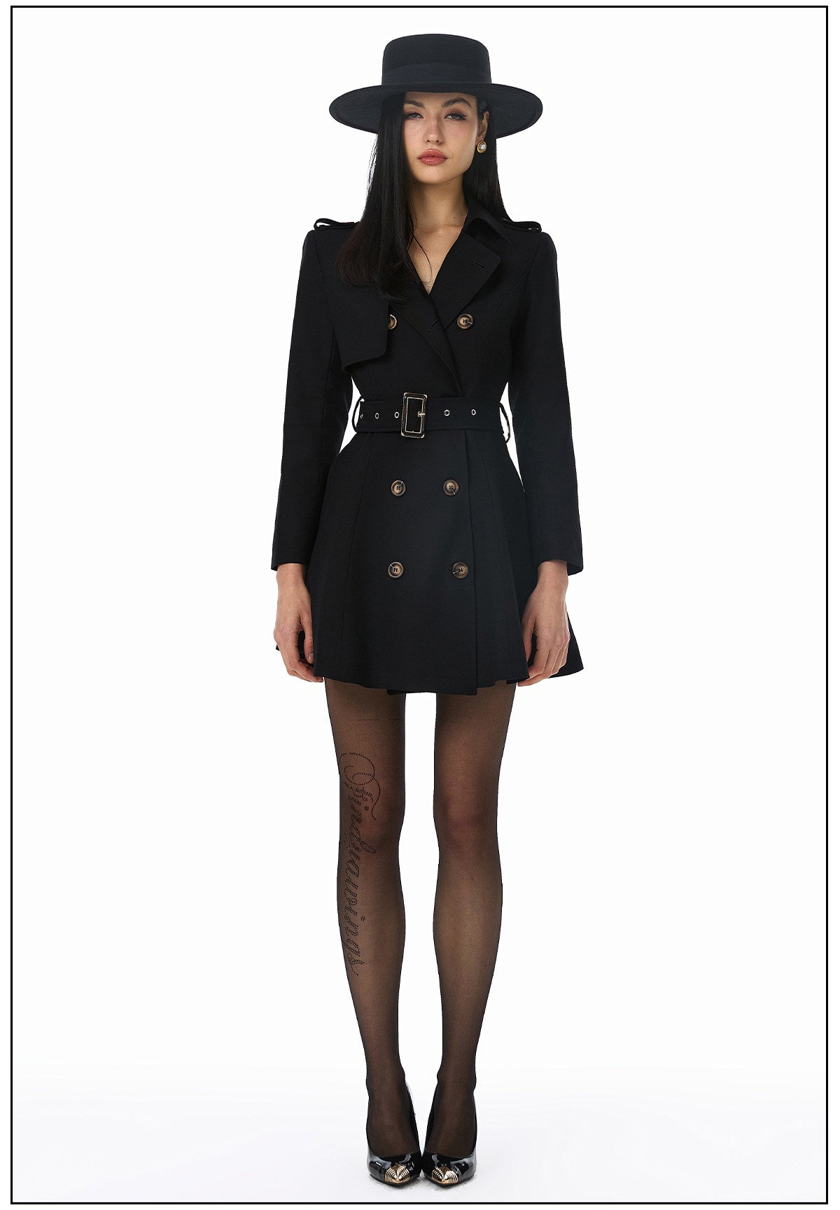 Classic Double-Breasted Trench Coat - Tailored Waist Design