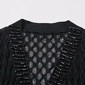 Lace Knit Top and Skirt Set with Brooch
