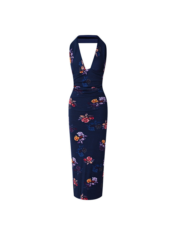 Viscose Dress - Deep V-Neck Backless Vacation Style