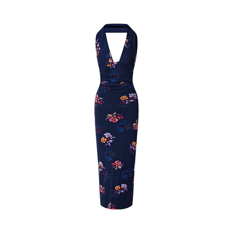 Viscose Dress - Deep V-Neck Backless Vacation Style