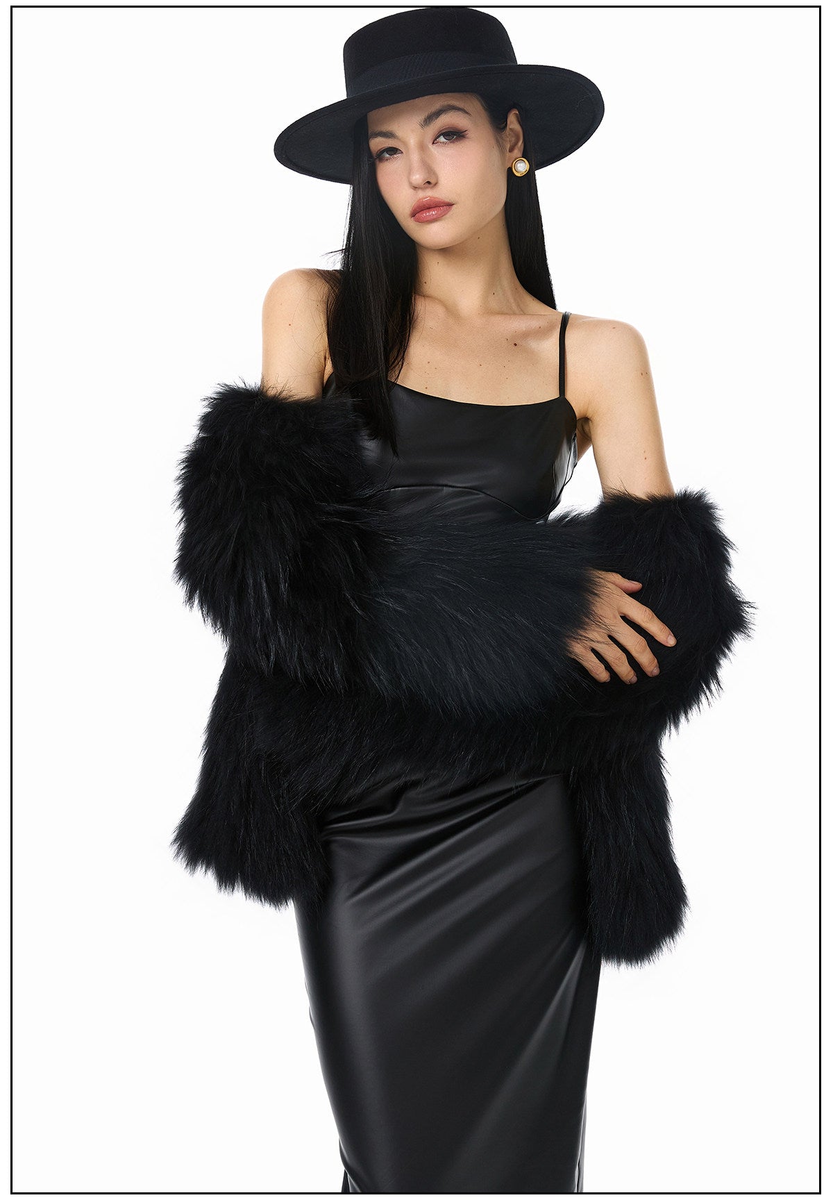 Polyester Dress - Fitted PU Leather with Elastic