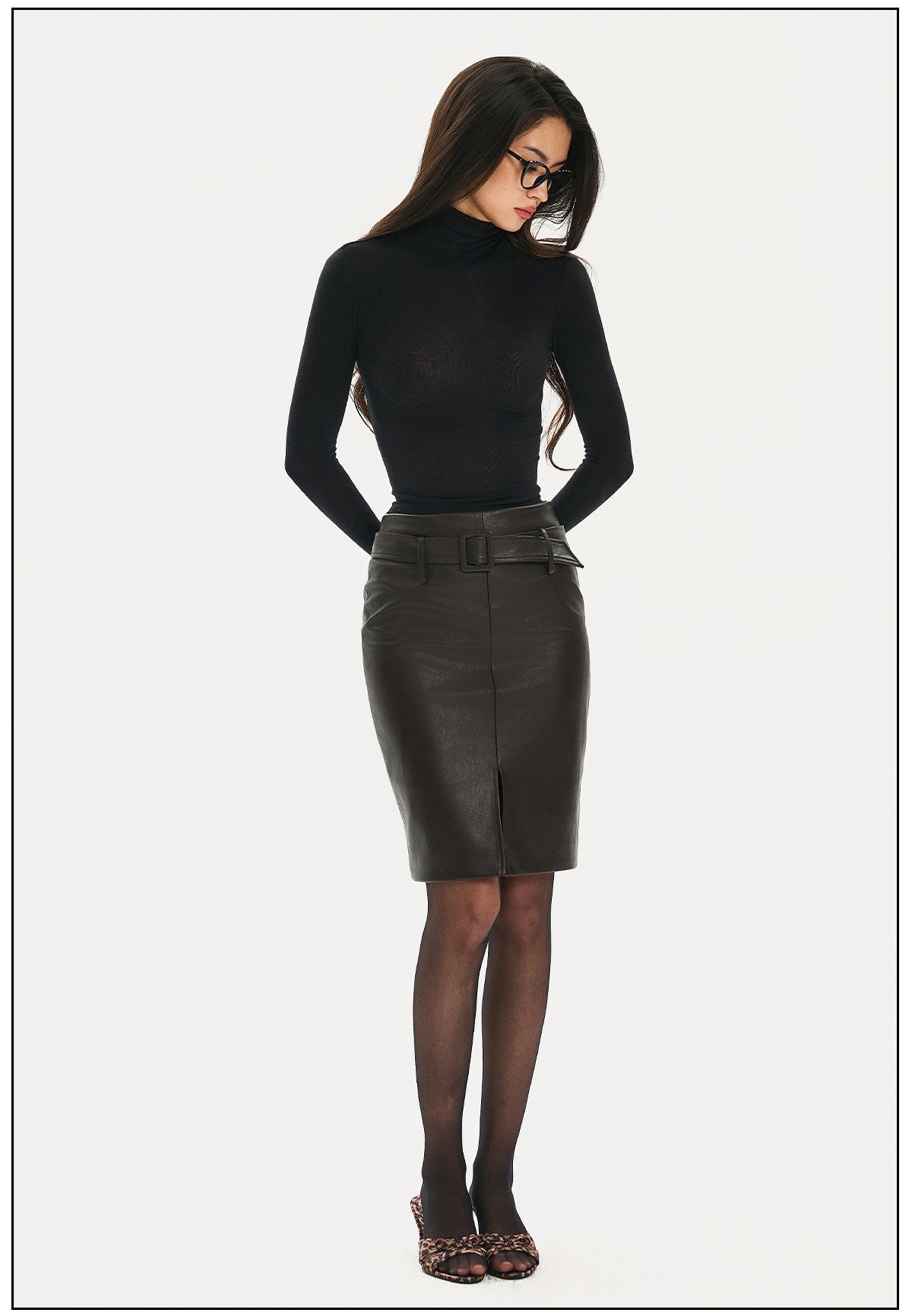 Leather Midi Skirt with Split Design