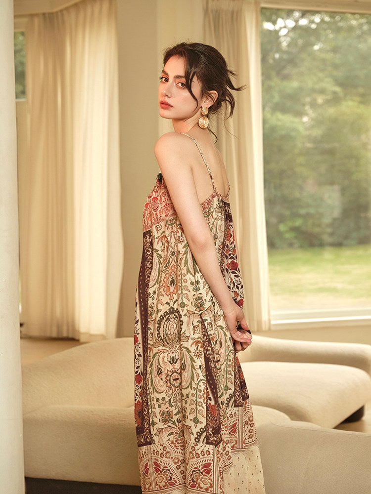 Tencel Linen Dress - Paisley Leaf Pattern