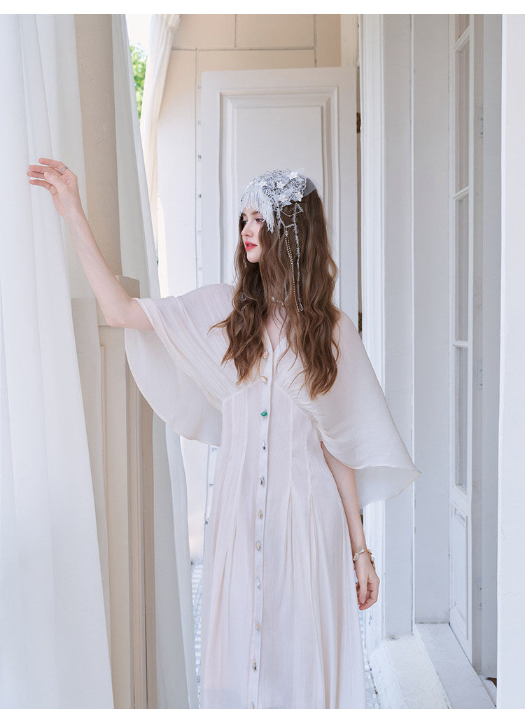 Viscose Dress with Cape and Waist Tie