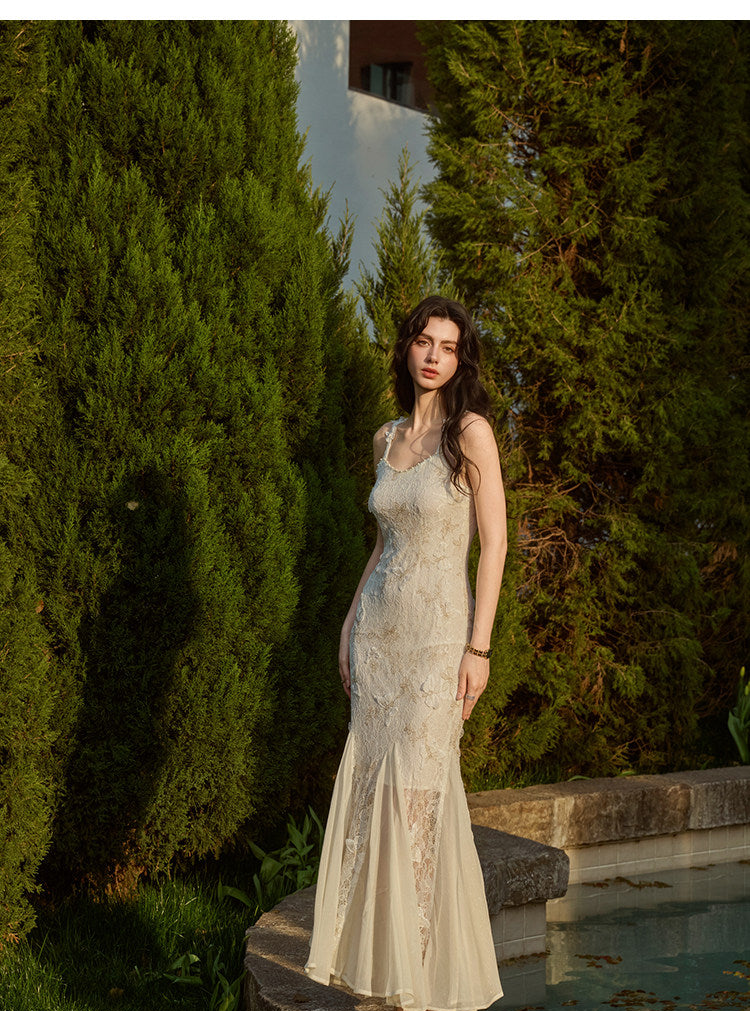Lace Embroidered Dress with Shawl
